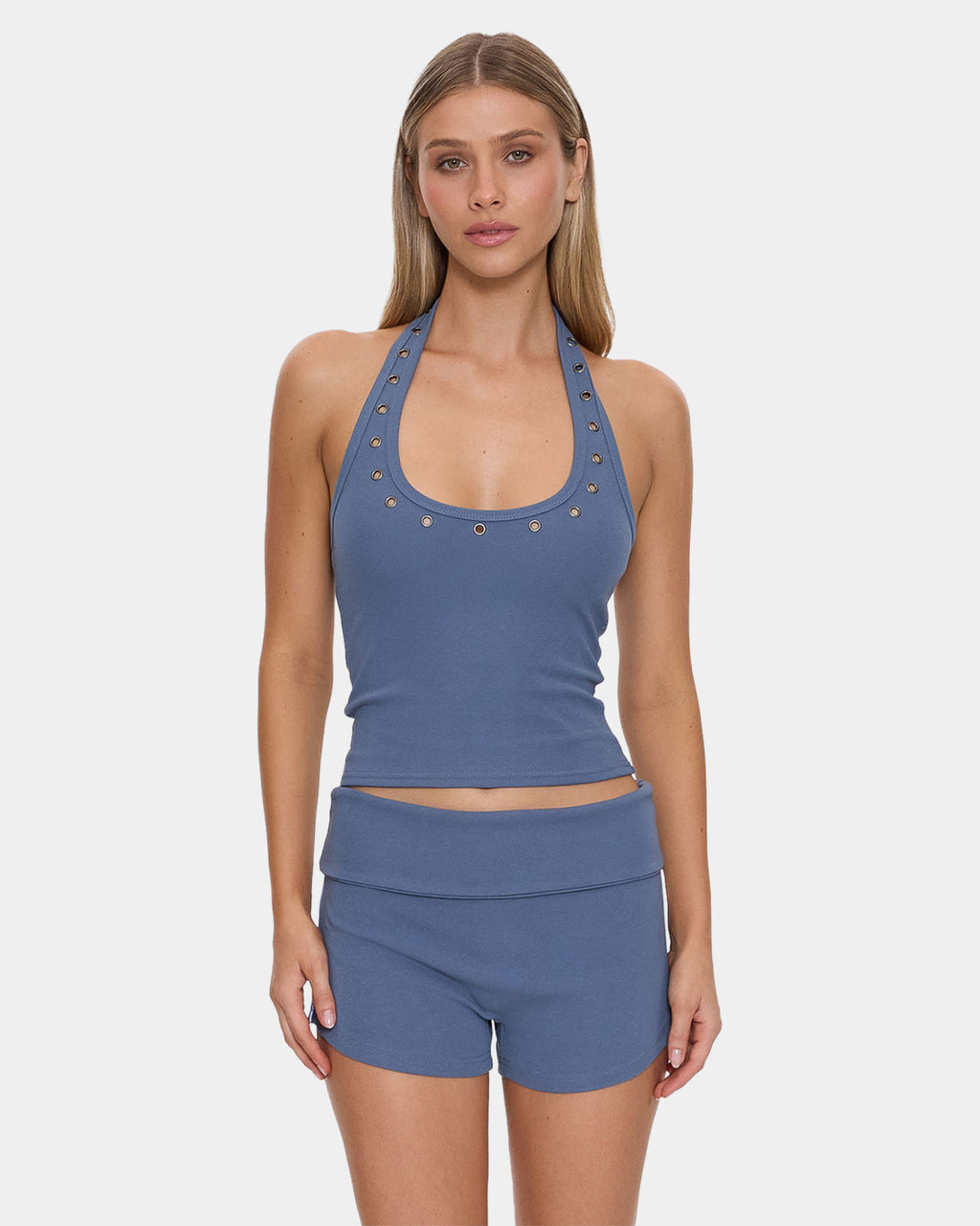 Womens Leving Easy Eyelet Halter Tank Top