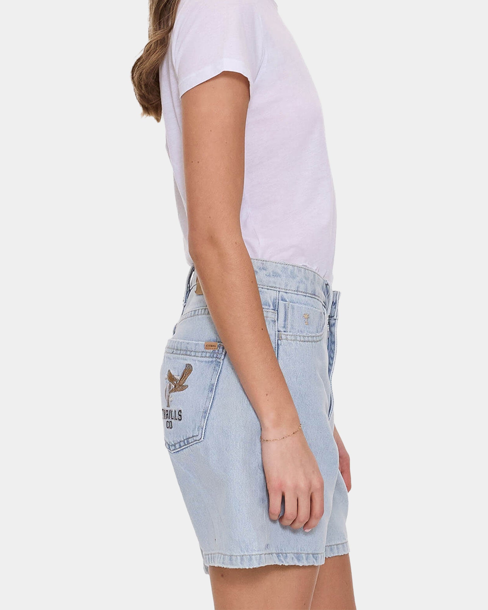 Womens Billie Low Rise Baggy Embro Denim Shorts