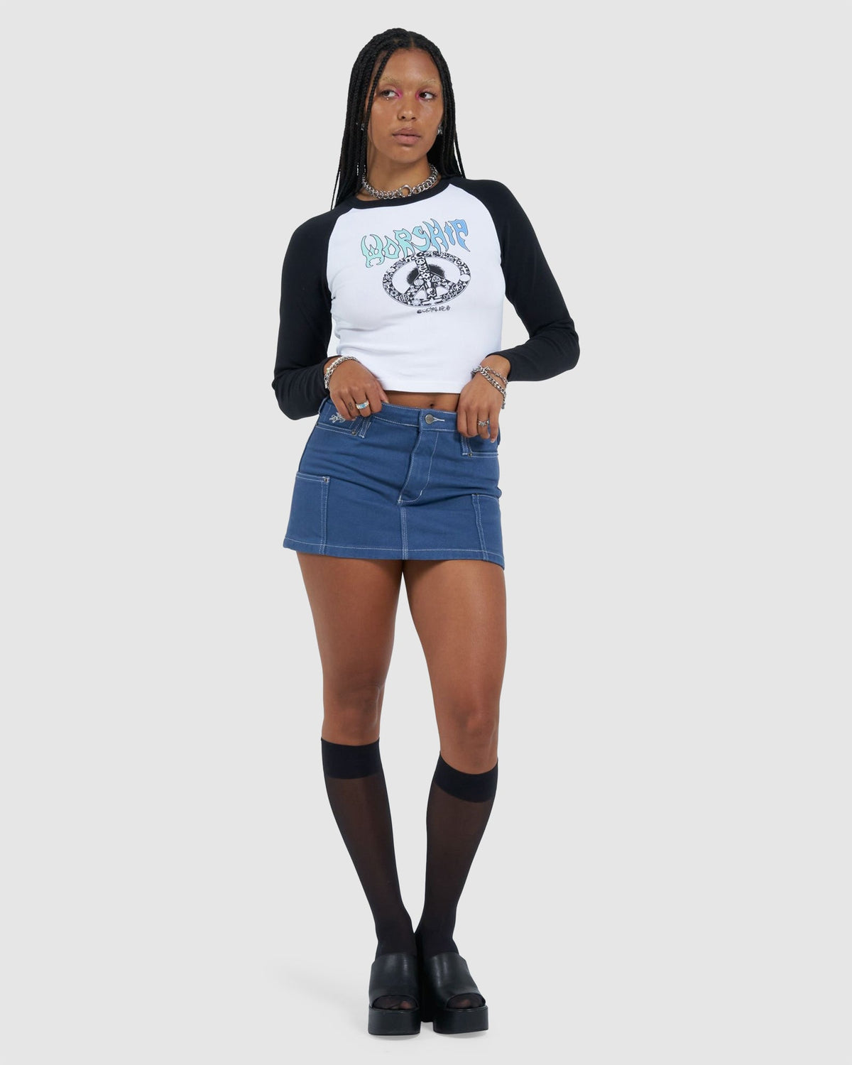 WOMENS PATCHES RIVET MINI SKIRT