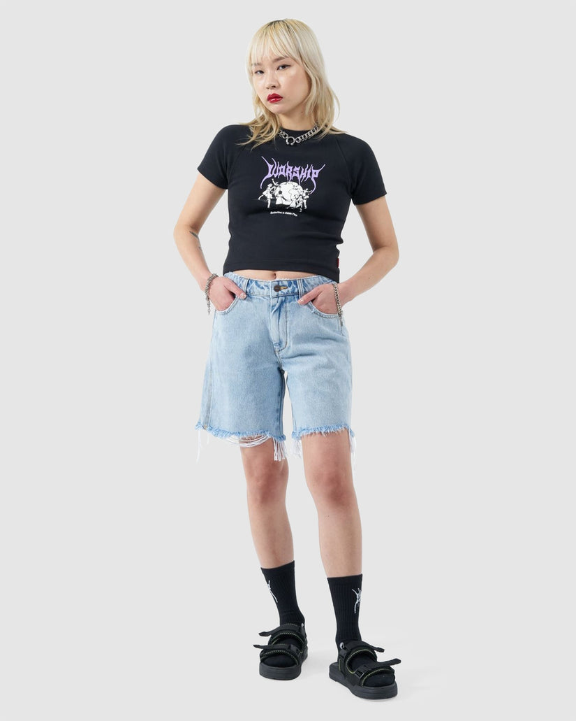 WOMENS DAMAGE STUBBY SHORTS