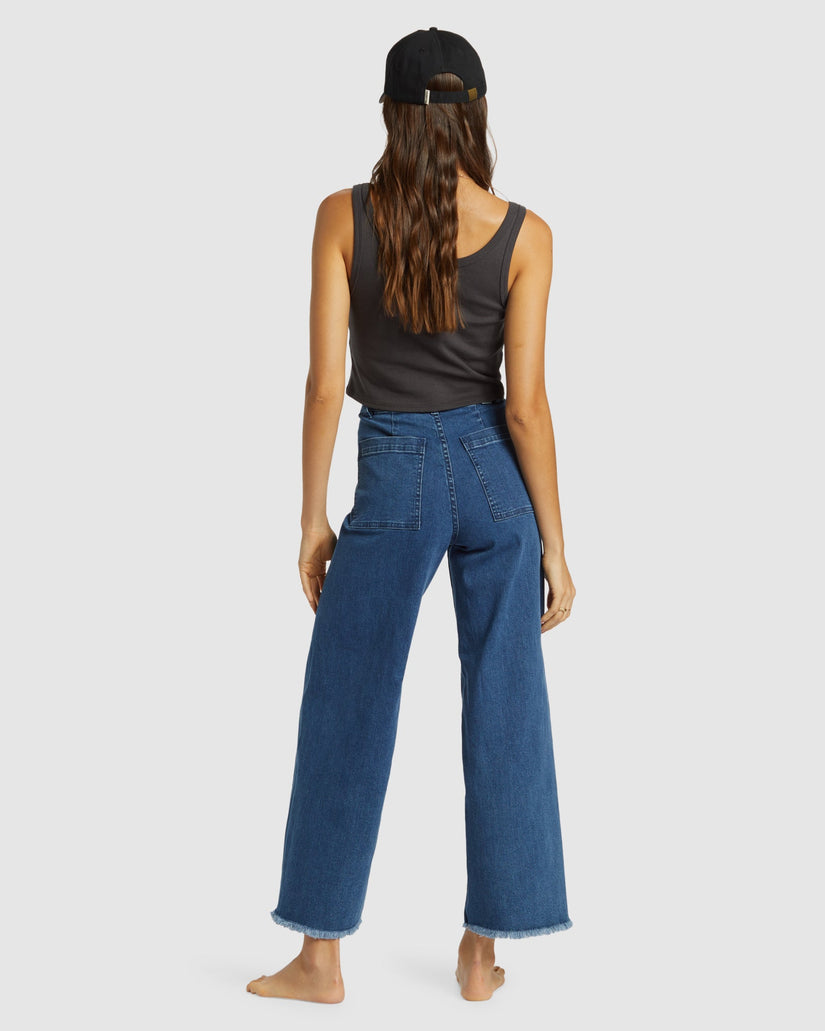 Womens Free Fall Indigo Wide Leg Denim Jeans