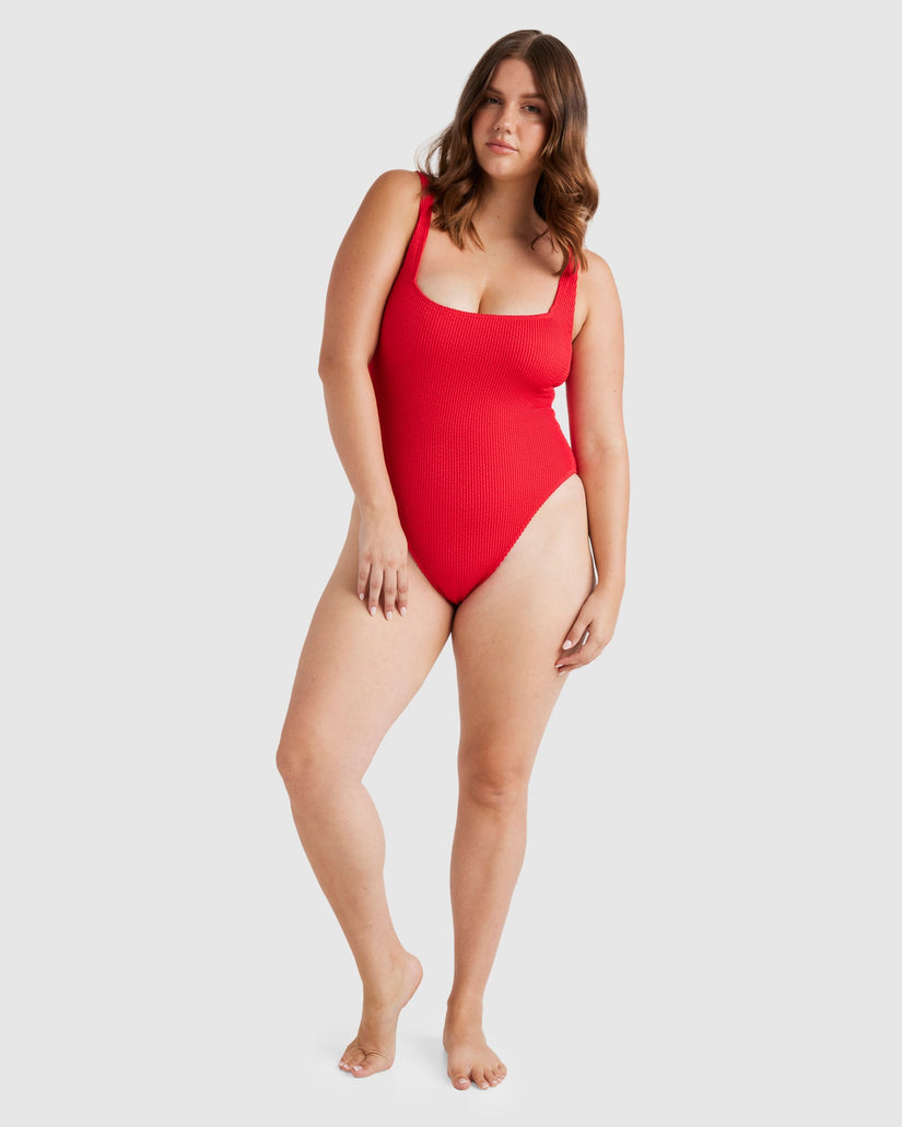 Womens Summer High Square Neck One Piece Swimsuit