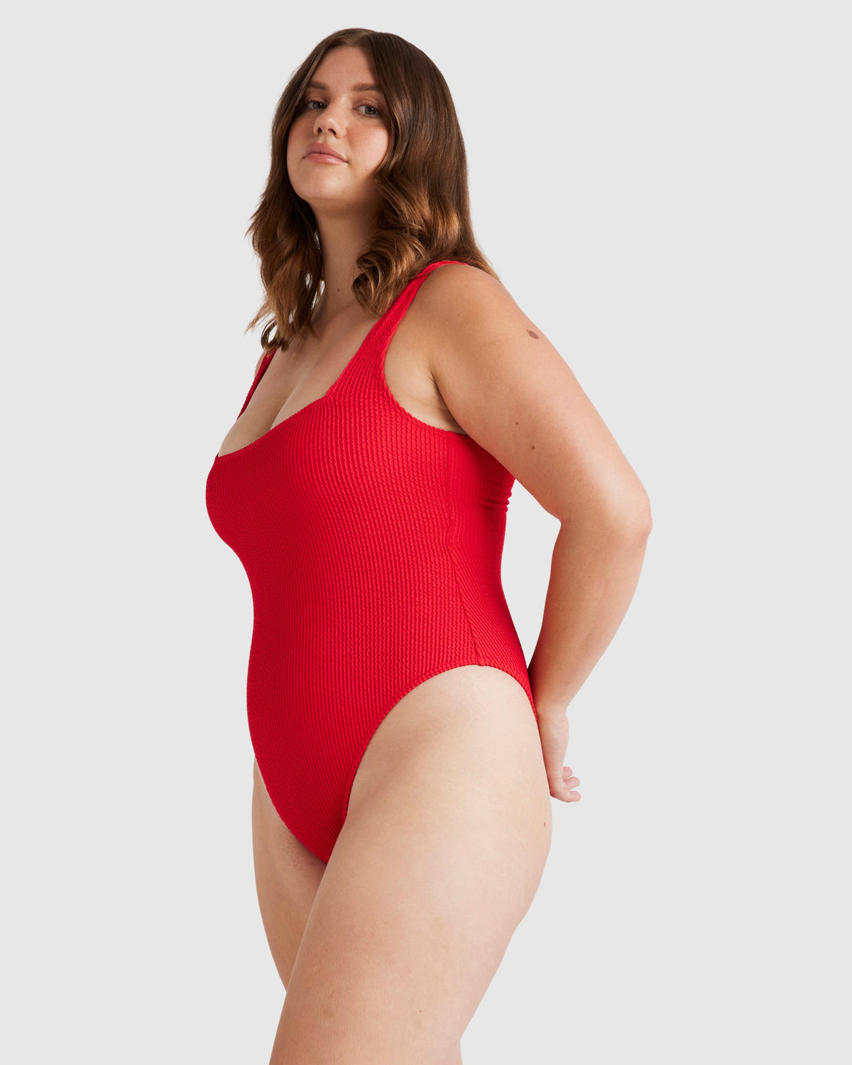 Womens Summer High Square Neck One Piece Swimsuit