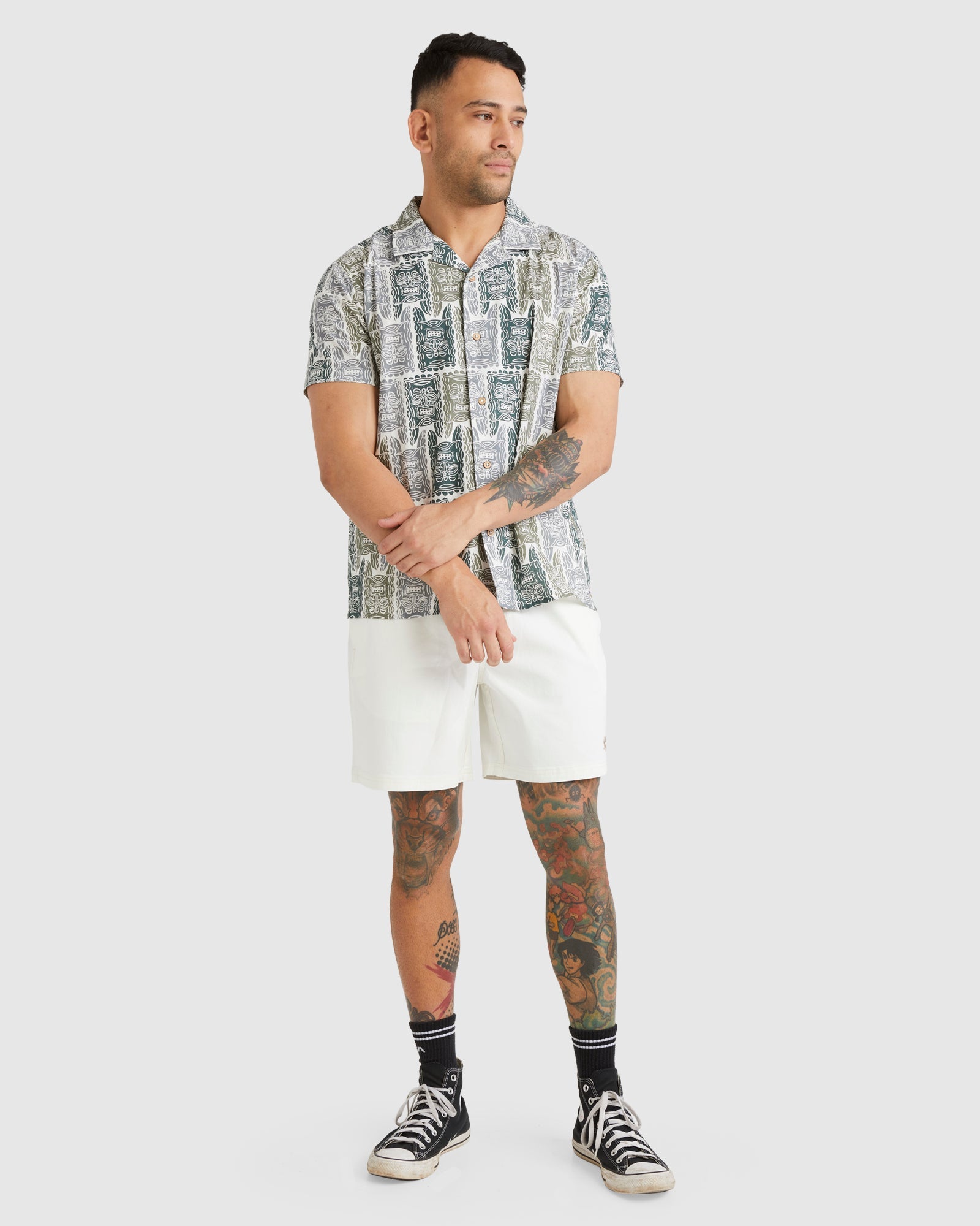 Mens Oblow Tapa Top Short Sleeve Shirt