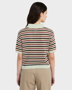 Womens Crochet Stripes Polo Shirt