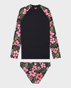 Girls 6-16 Active Floral Long Sleeve Onesie Rash Vest