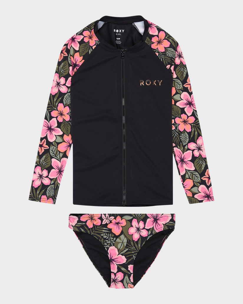 Girls 6-16 Active Floral Long Sleeve Onesie Rash Vest