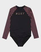 Girls 6-16 Active Floral Long Sleeve Onesie Rash Vest