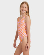 Girls 8-16 Flower Check One Piece
