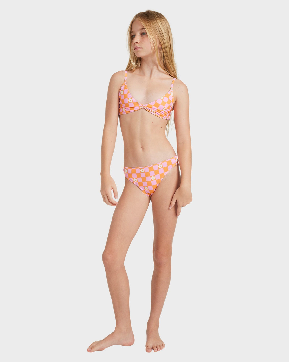 Girls 8-16 Flower Check Two Piece