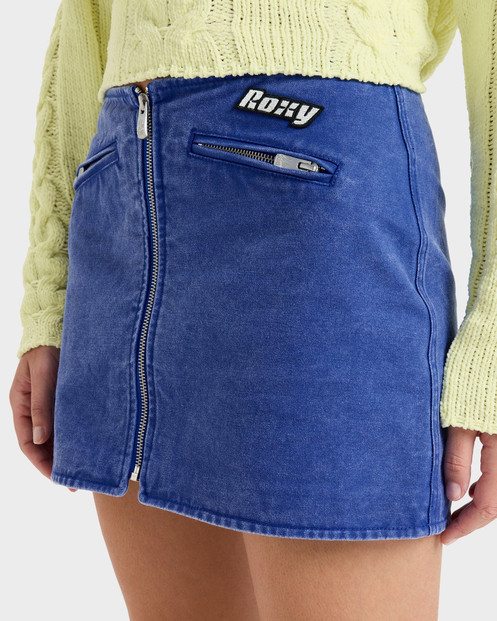 Womens Mini Moto Denim Skirt