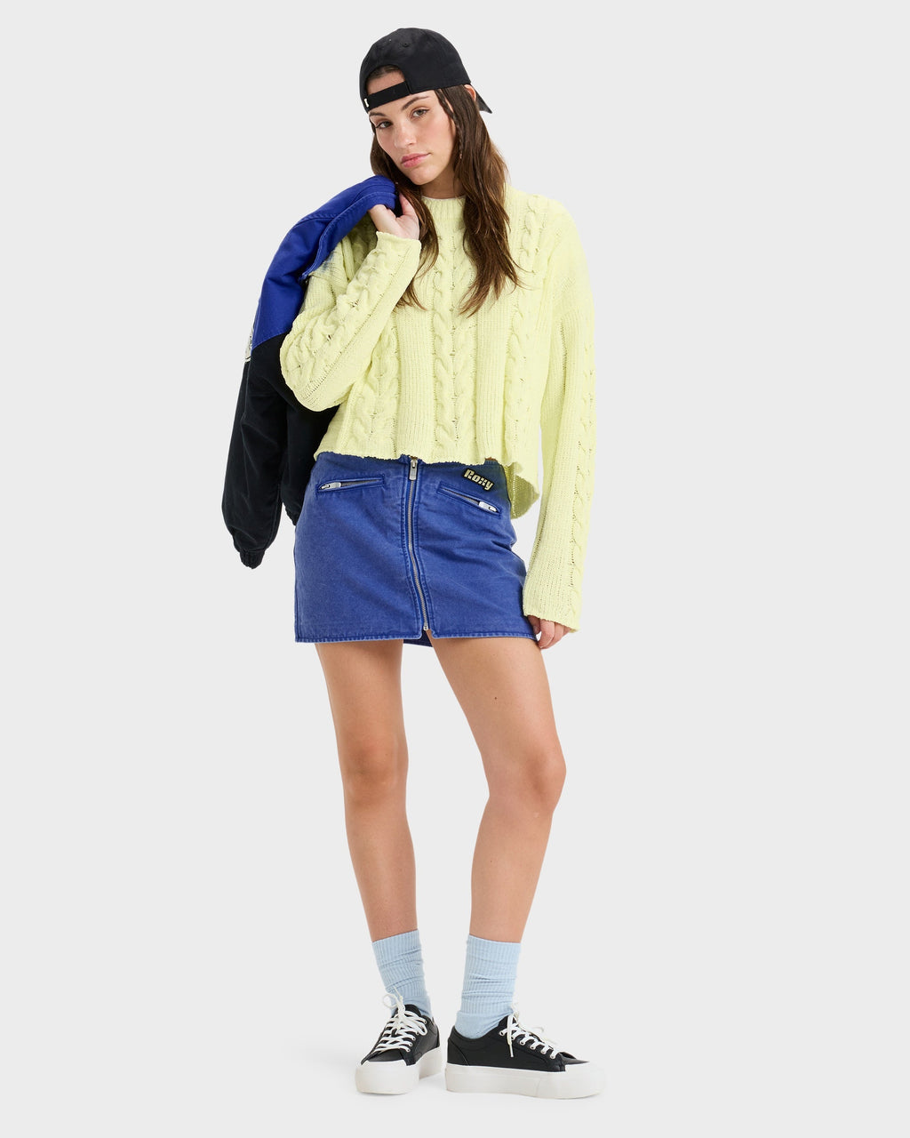 Womens Mini Moto Denim Skirt