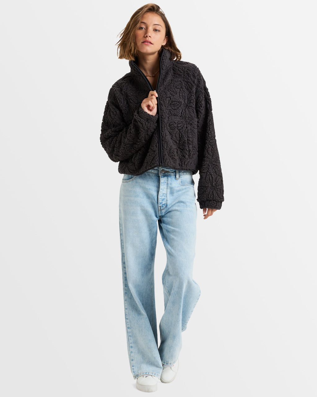 Womens Blurry Cloud Full Zip Polar Fleece Top