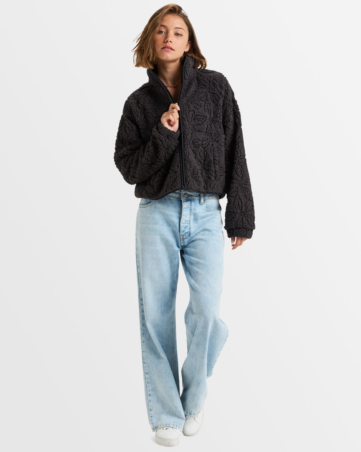 Womens Blurry Cloud Full Zip Polar Fleece Top
