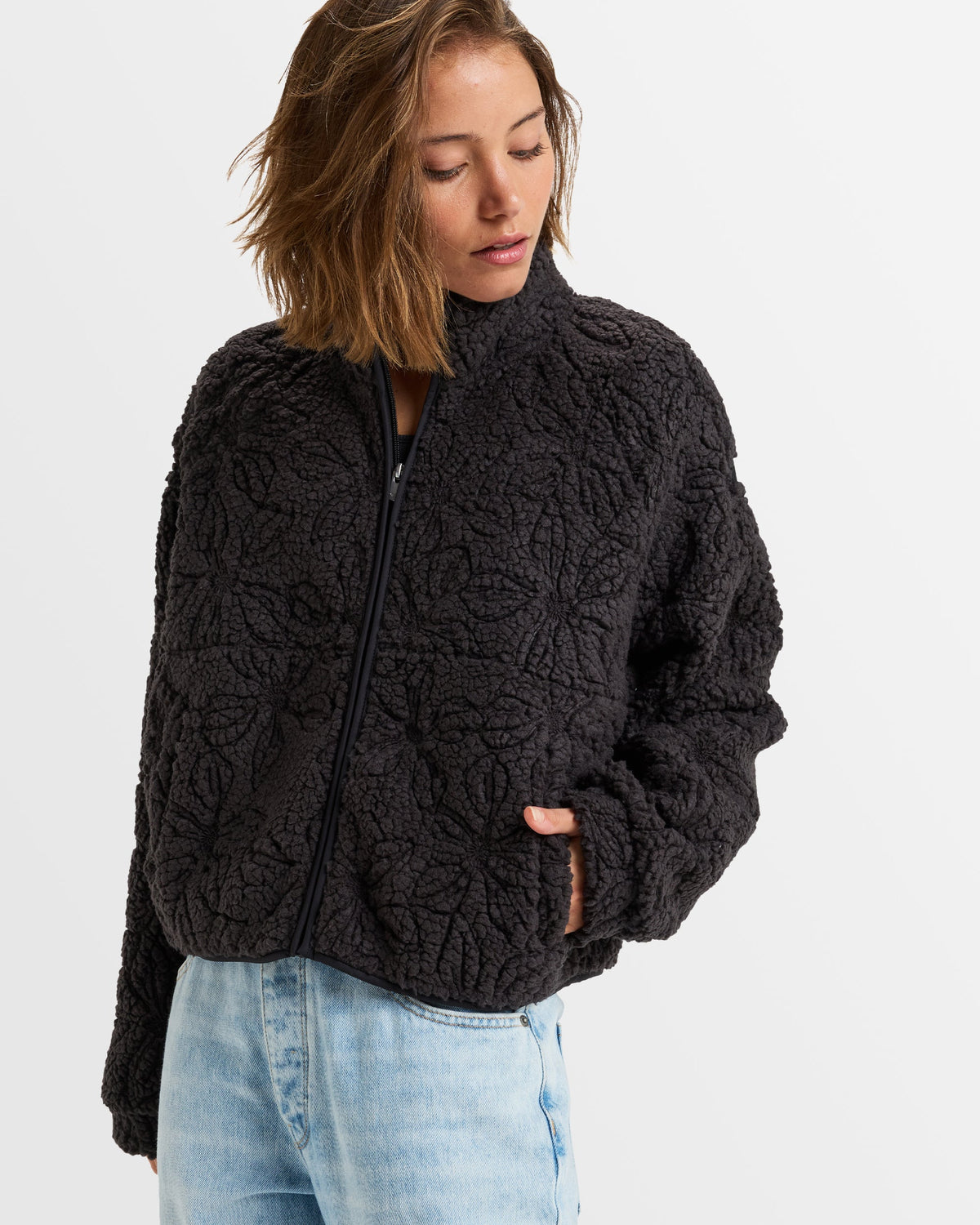 Womens Blurry Cloud Full Zip Polar Fleece Top