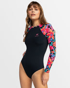 Womens Floral Fiesta Long Sleeve Rash Vest Onesie