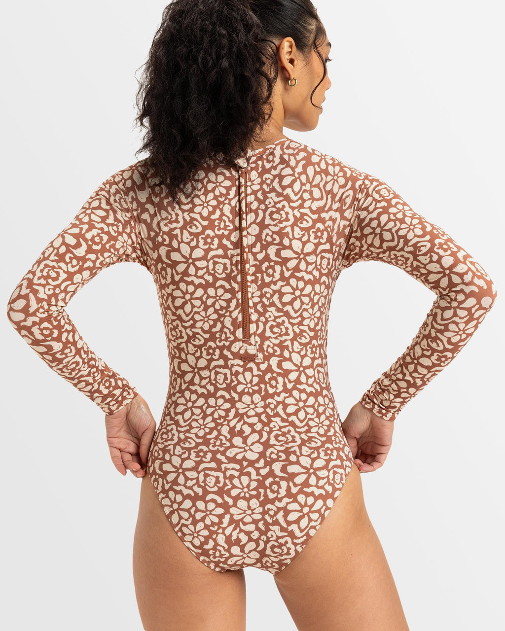 Womens Basic Long Sleeve One Piece Swim Suit