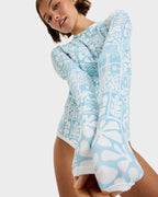 Womens Flowers Wave Long Sleeve Onesie Rash Vest