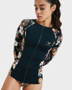 Womens Full Zipped Mix Long Sleeve Rash Vest