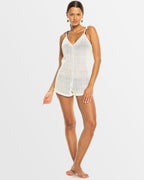 Womens Ocean Riders Crochet Strappy Cover Up Romper