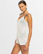 Womens Ocean Riders Crochet Strappy Cover Up Romper