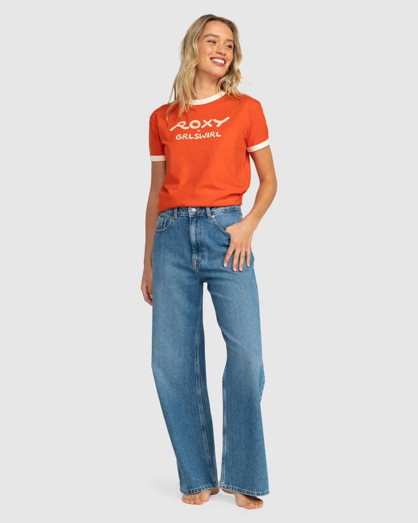 Womens Roxy X Grl Swirl Ringer Tee T-Shirt