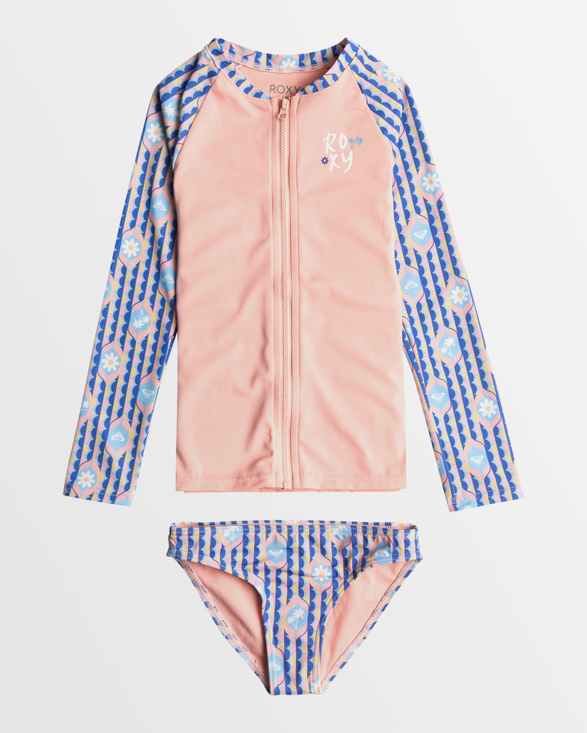 Girls 2-7 Tiles UPF 50 Long Sleeve Rash Vest Set