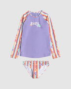 Girls 2-7 Rainbow Bay Stripe Lycra Long Sleeve Rash Vest Two Piece