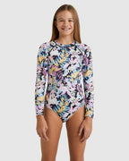 Girls 6-14 Peaceful Palms Long Sleeve Bodysuit Rash Vest