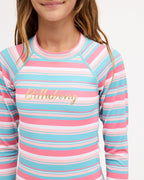 Girls 8-16 Forest Stripe Long Sleeve Bodysuit Rash Vest