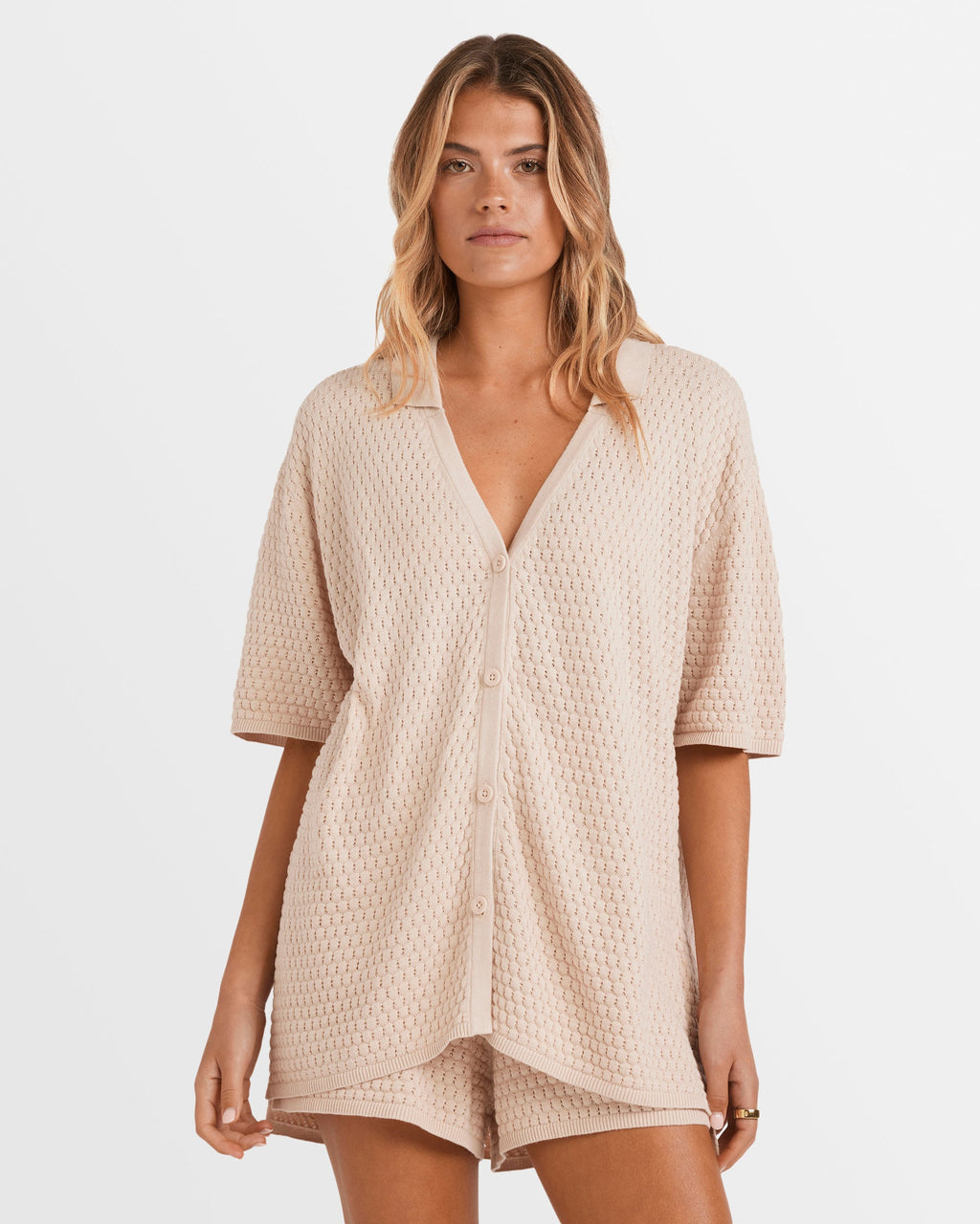 Womens Sun Bubble Knit Short Sleeve Shirt