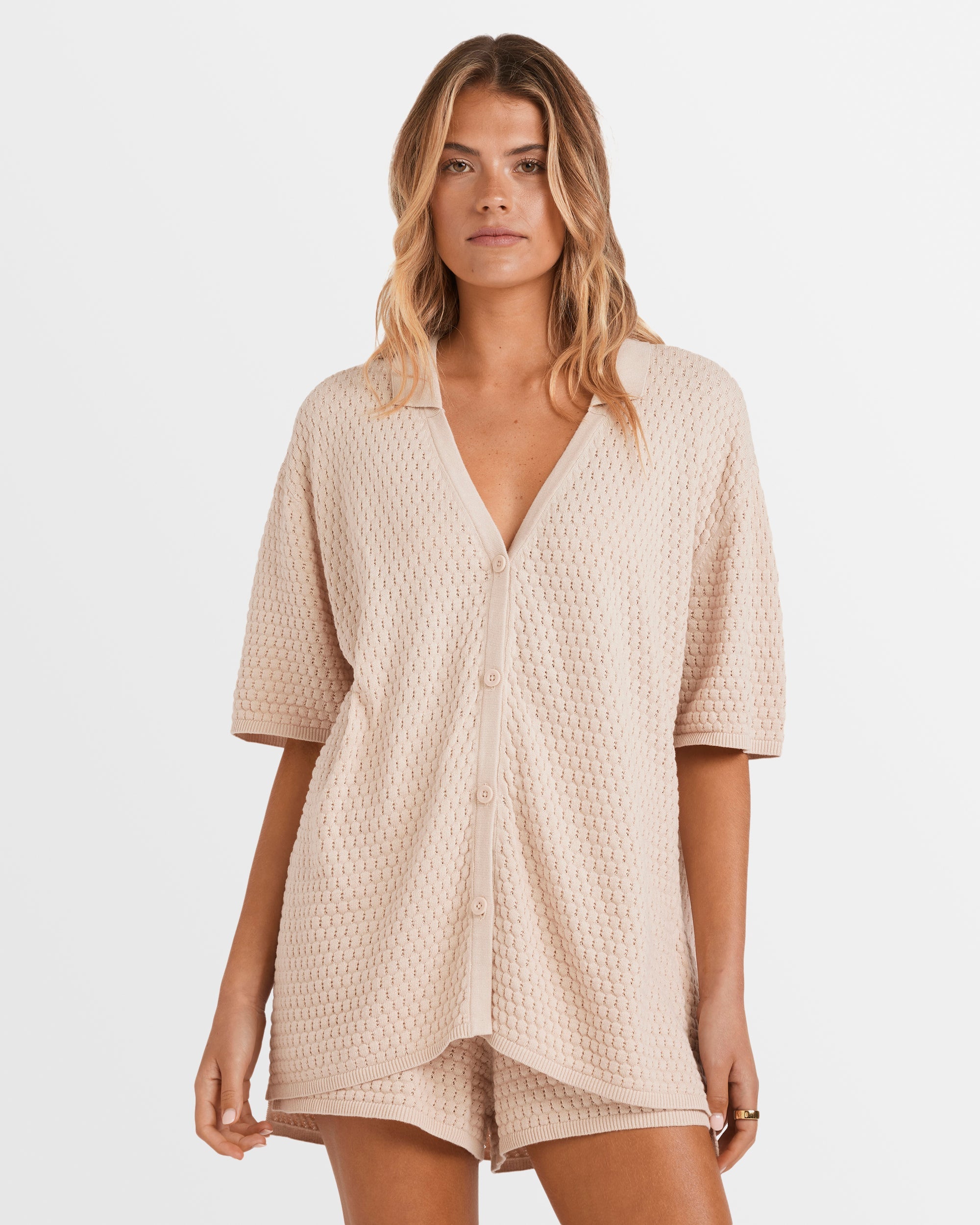 Womens Sun Bubble Knit Short Sleeve Shirt