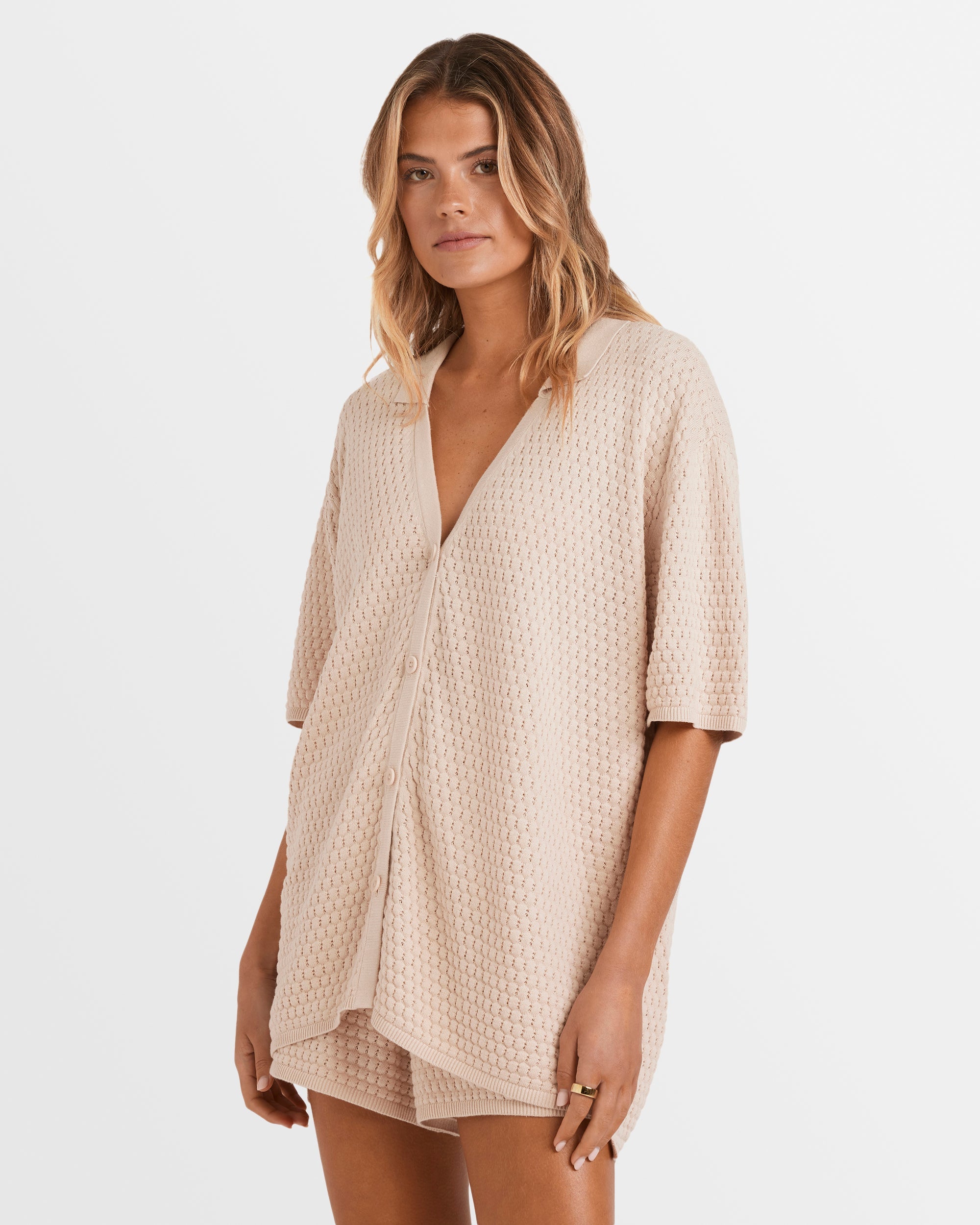 Womens Sun Bubble Knit Short Sleeve Shirt