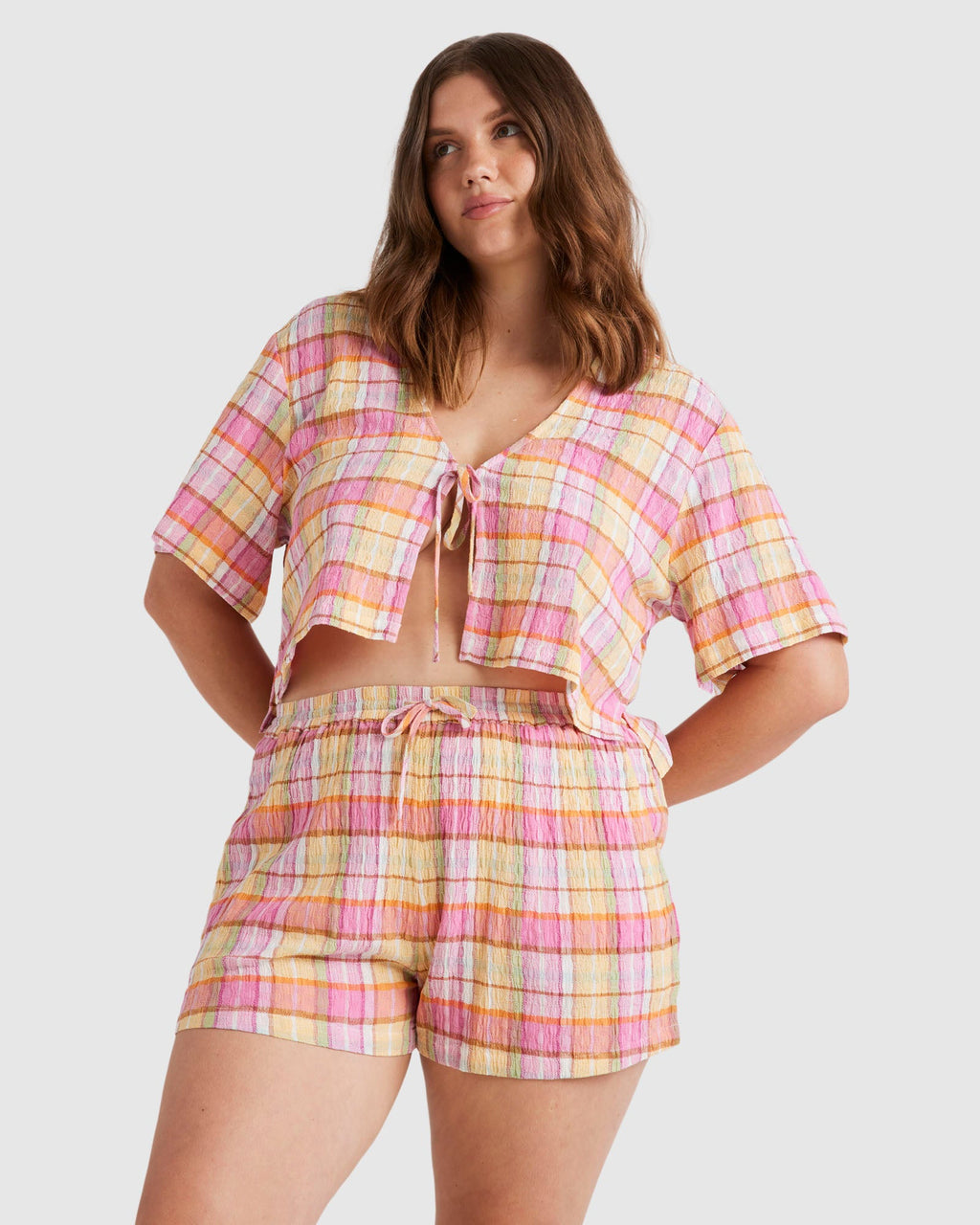 Womens Darlin Check Elastic Waist Shorts