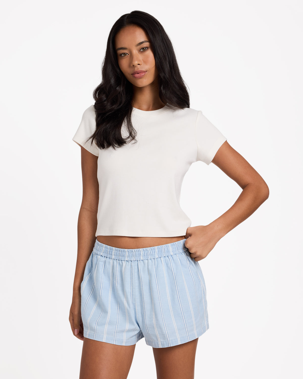 Womens Salt Air Stripe Elastic Waist Shorts