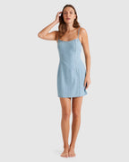 Womens Stay Awhile Chambray Mini Dress