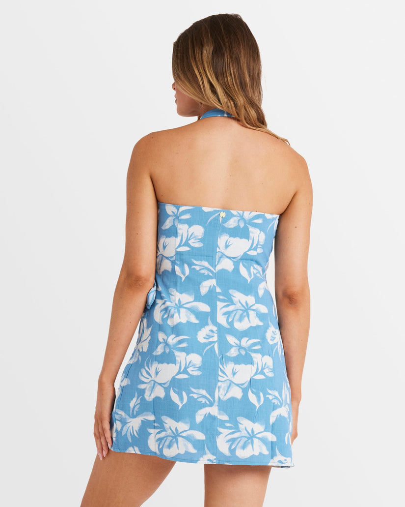 Womens Illusion Halter Wrap Mini Dress