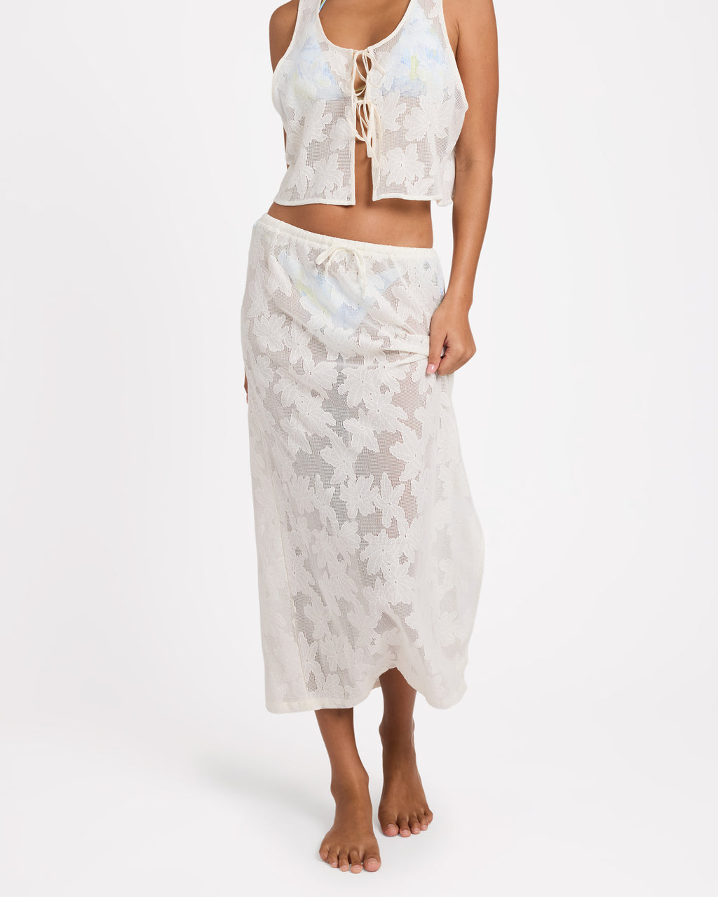 Womens Salt Bloom Lace Midi Skirt