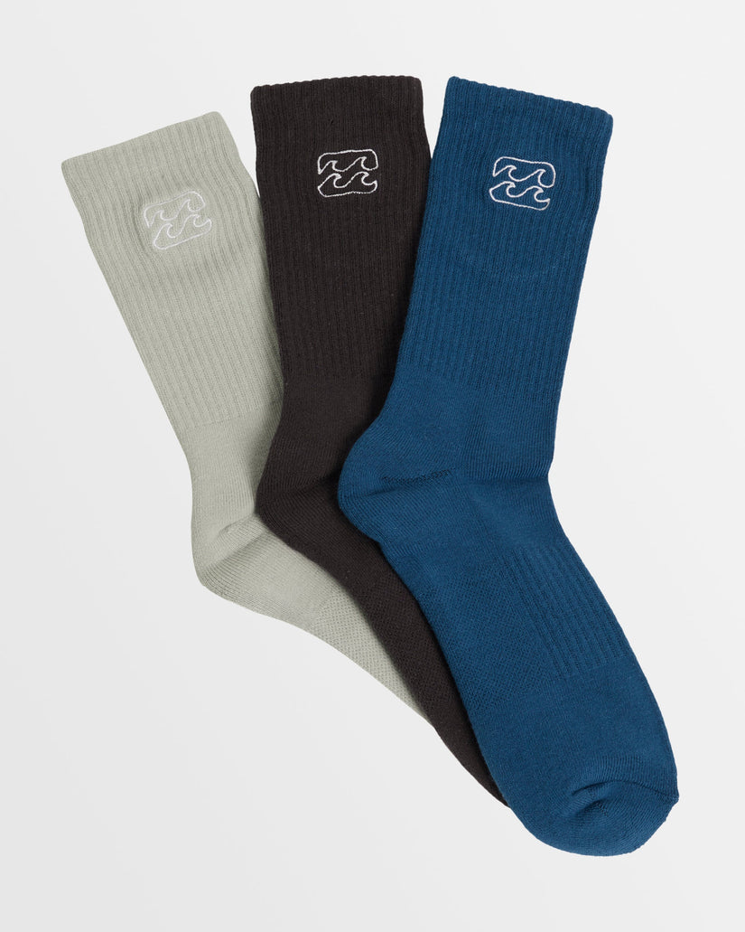 Mens Wave Wash 3 Pack Crew Socks