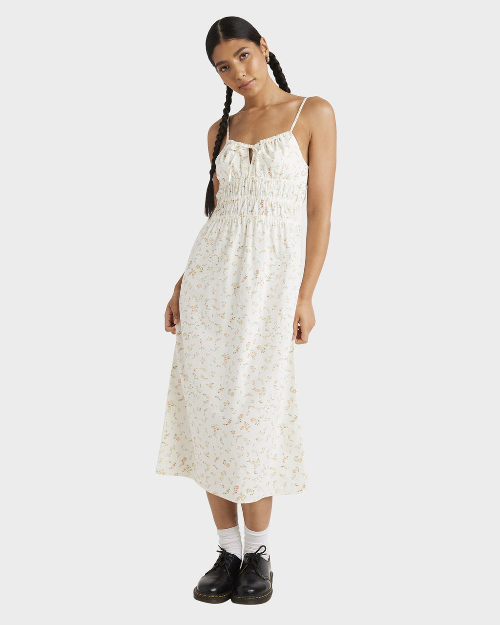 Womens Blurred Ditsy Gathered Midi Midi Dress