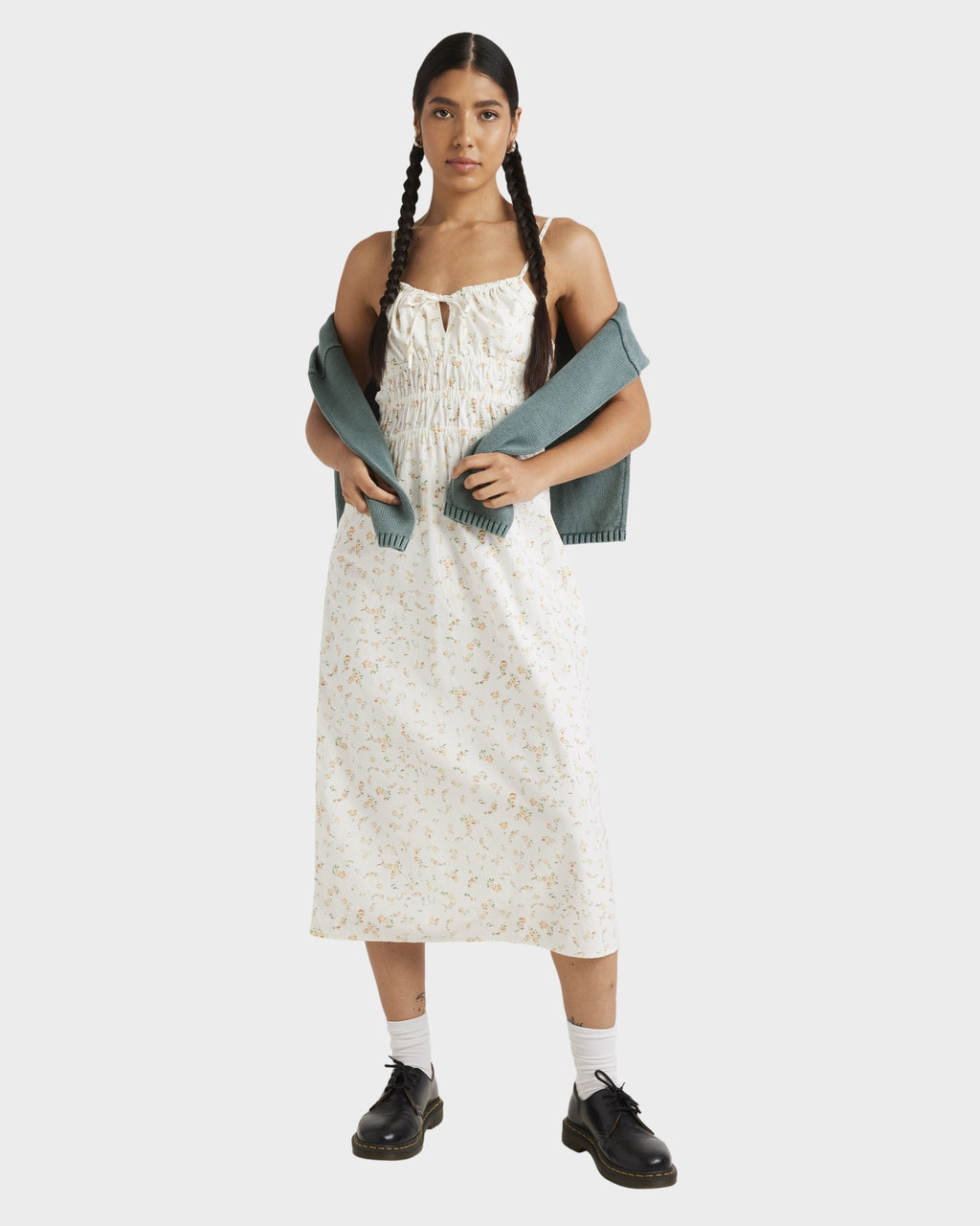 Womens Blurred Ditsy Gathered Midi Midi Dress
