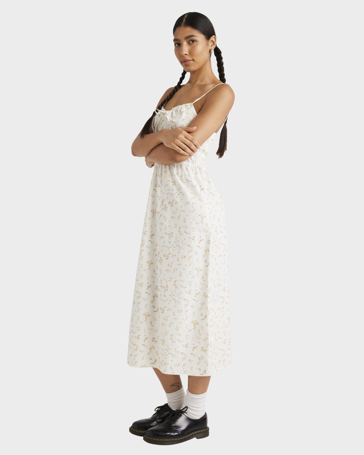 Womens Blurred Ditsy Gathered Midi Midi Dress