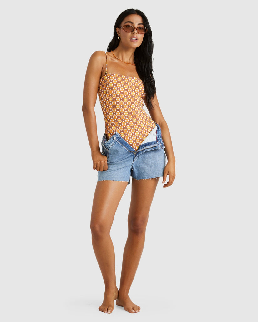 Womens Deco Tubular One Piece Swimsuit