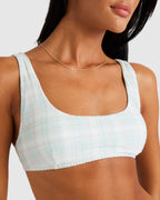 Womens Summer Plaid Scooped Bralette Bikini Top