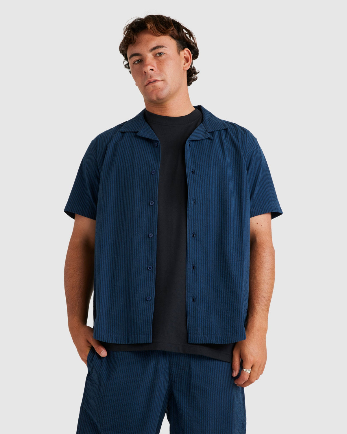 Mens Seered Stripe Short Sleeve Shirt