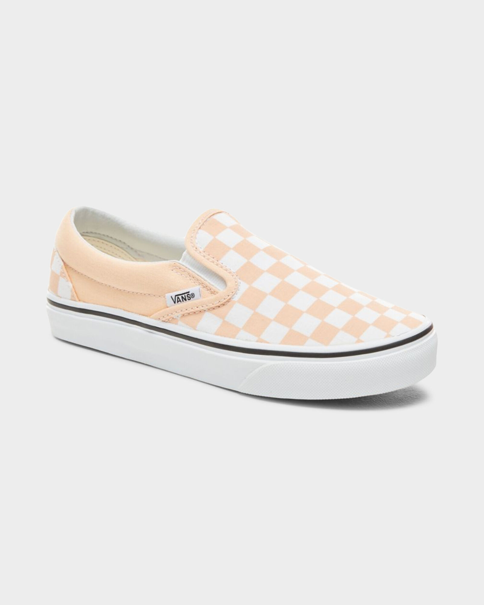 vans checkerboard slip on bleached apricot