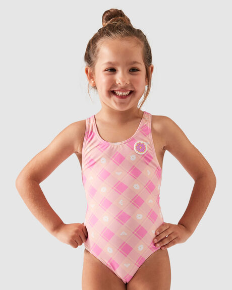 GIRL'S 2-7 FLOWER PLAID ONE-PIECE SWIMSUIT