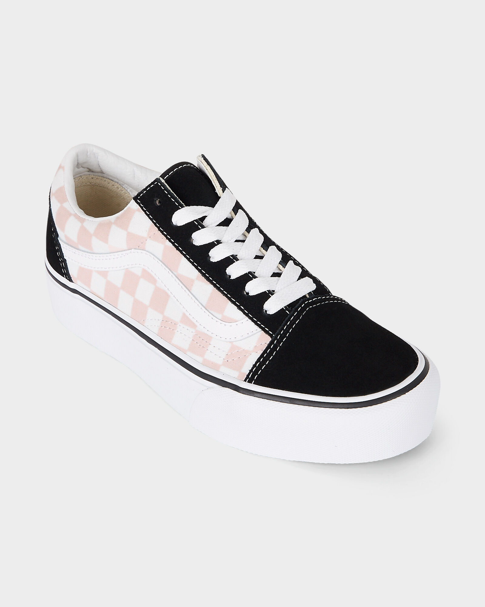 pink and white checkered vans old skool