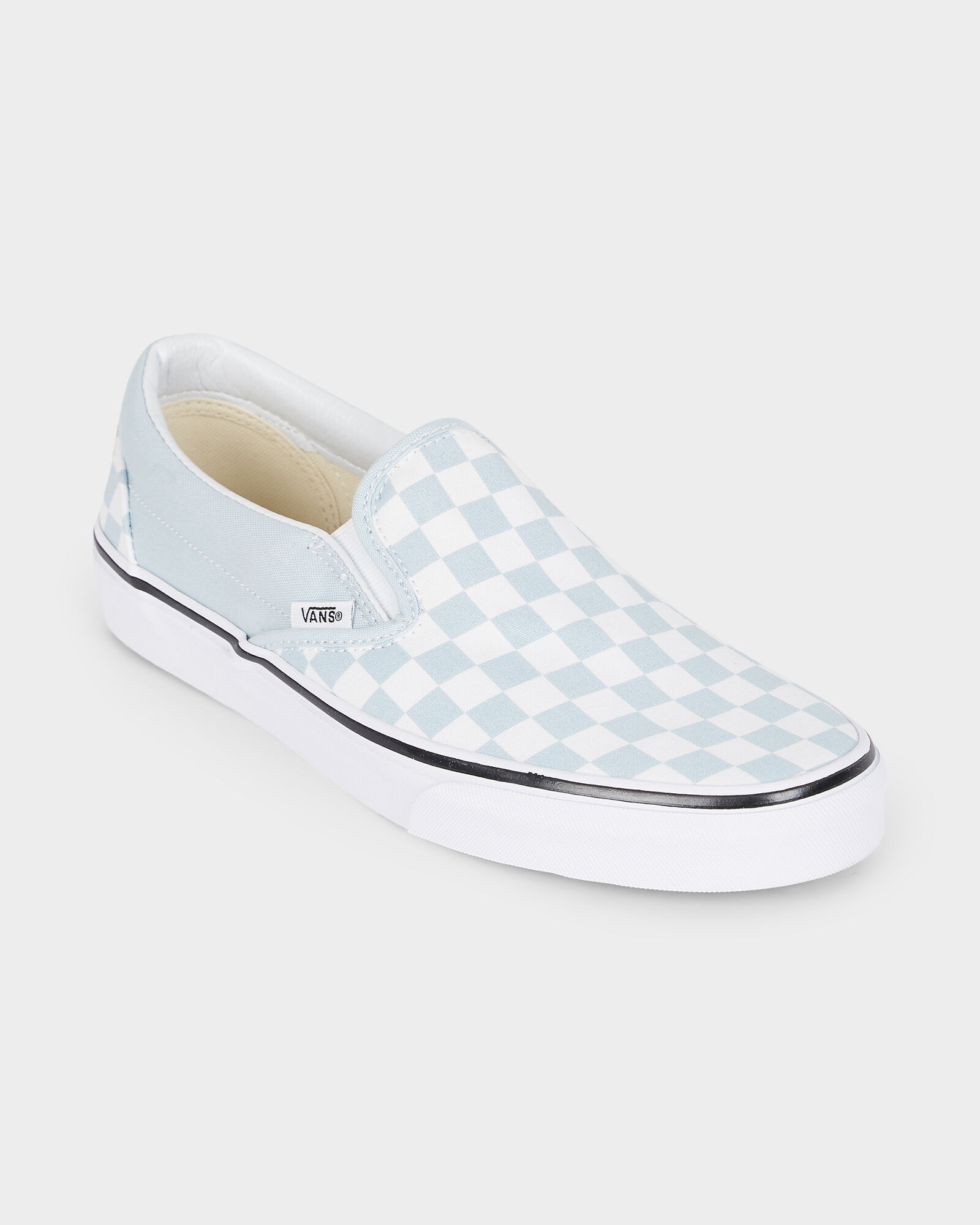 white and white checkerboard vans